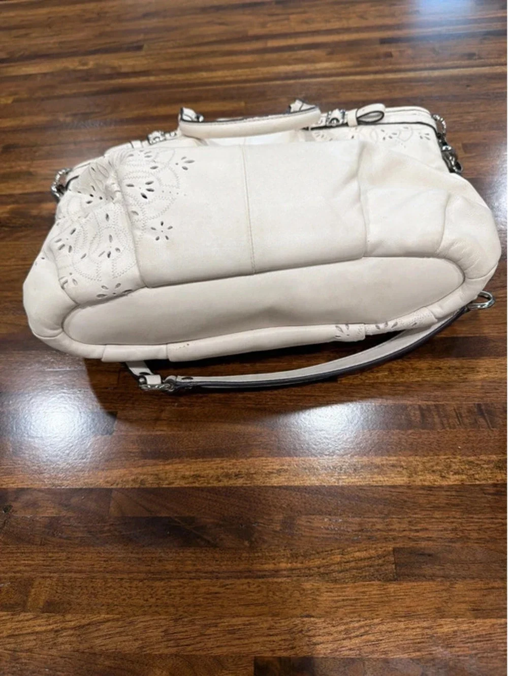 Coach Madison Tossed Laser Lindsey Satchel White Leather Style 19624